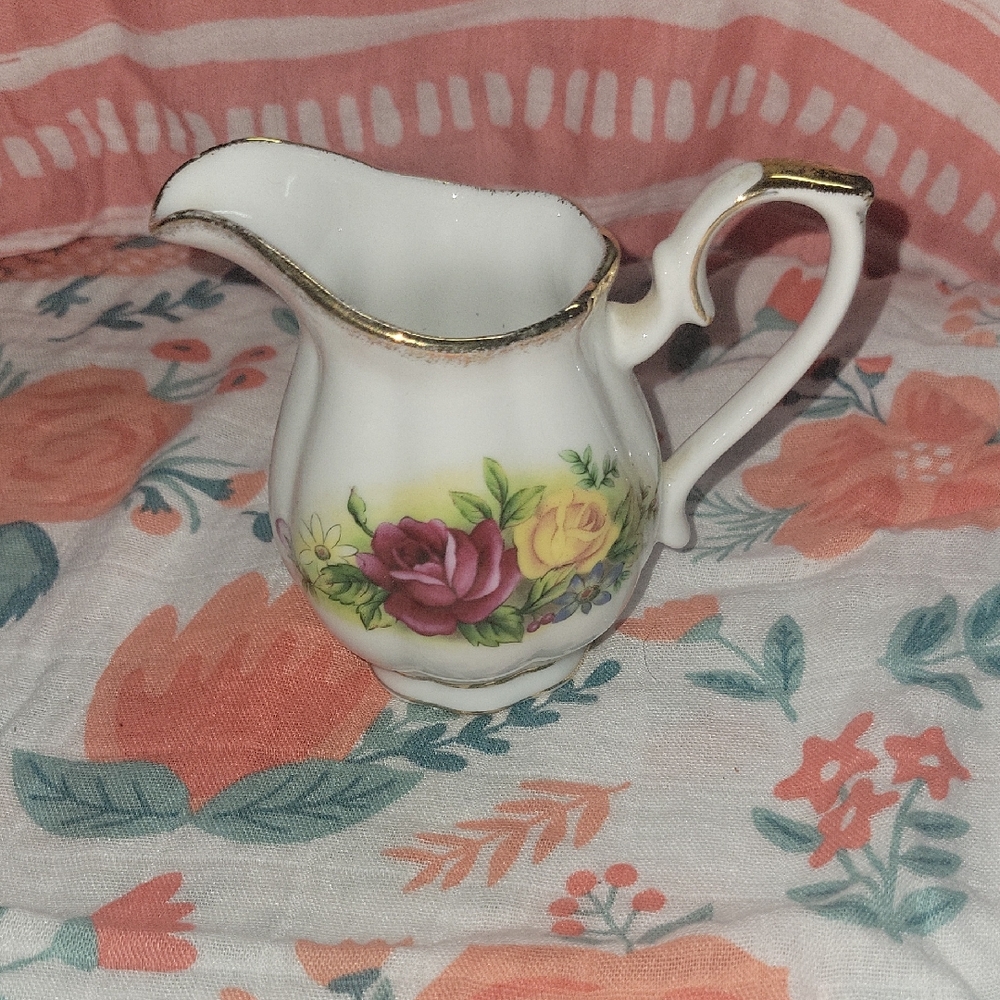 Floral Porcelain Creamer with Gold Trim